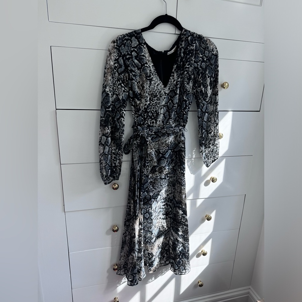 Alice + Olivia snakeskin silk wrap midi dress